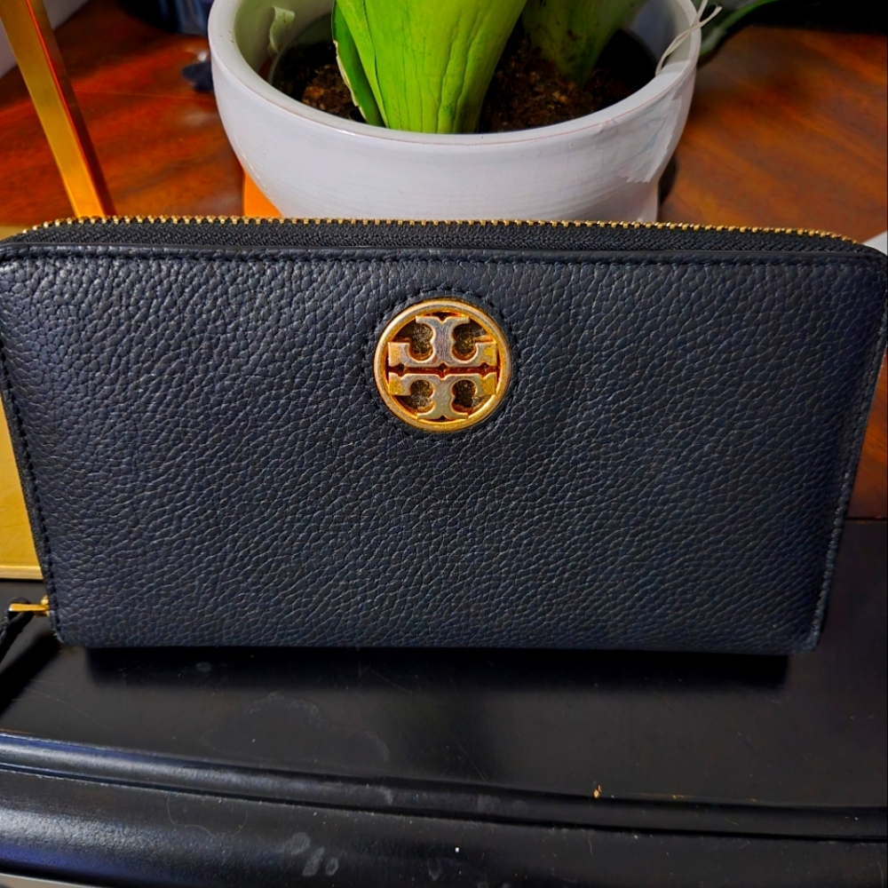 Tory Burch Black Wallet with Gold Logo